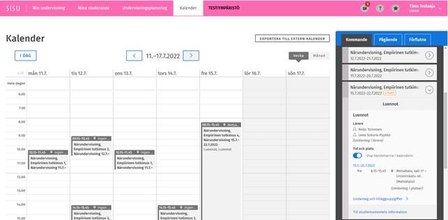 Skärmdump av Kalender-sidan.