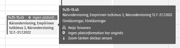 Skärmdump av tilläggsinformation för ett tillfälle.