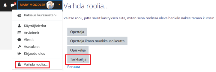 Klikkaa "vaihda roolia", ja valitse rooliksi tarkkailija.