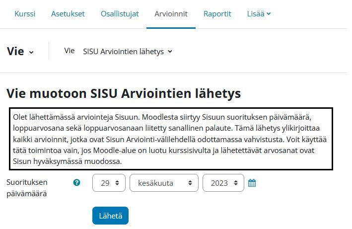 Arviointien vienti Moodlesta Sisuun Vie-kohdassa