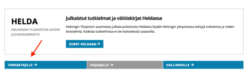 E-thesis palvelun tarkastajan alueelle ohjaava painike korostettuna punaisella nuolella