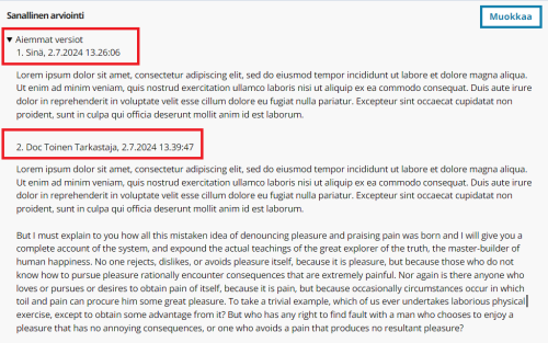 Sanallisen arvioinnin aikaisempien versioiden esittely e-thesis palvelussa