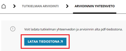 Arvioinnin yhteenvedon latauspainike korostettuna punaisella.