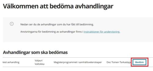 Skärmbild av knappen "Bedöm".