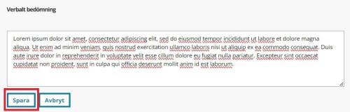 Skärmbild av verbalt bedömning och knappen Spara.