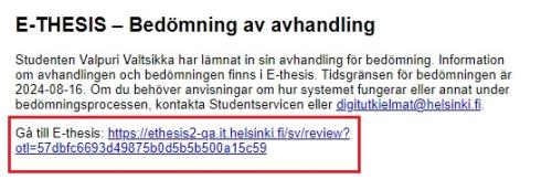 Skärmbild av inloggningslänken i e-posten.
