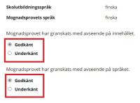 Skärmbild av godkännandet av mognadsprovet