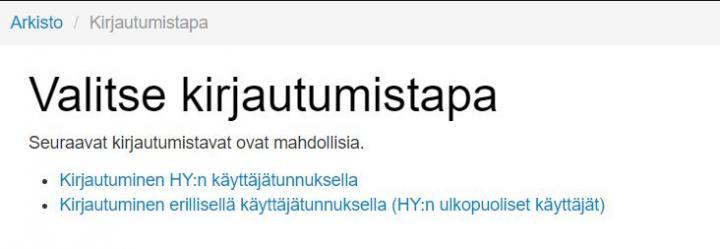 kirjautumisen valinta vanhassa e-thesiksessä