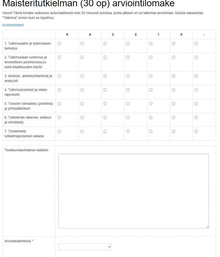 maisterintutkielman arviointilomake vanhassa e-thesiksessä