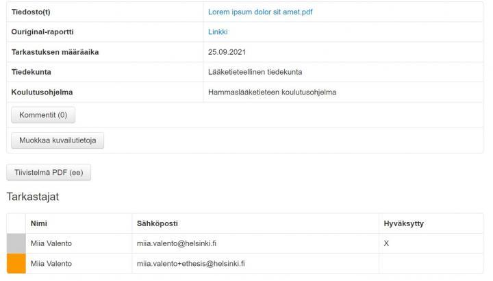 arvioitavan tutkielman päänäkymä vanhassa e-thesiksessä
