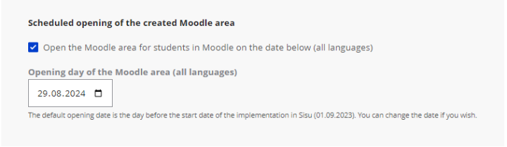 Pic of the user interface how to schedule Moodle area