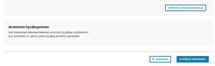 Arvioinnin tallennus ja hyväksyntä -painikkeet