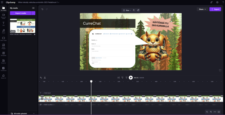 Kuva Clipchamp-videoeditorin näkymästä