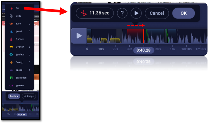 Kuva: ScreenPal-ohjelman Tools-valikko 
