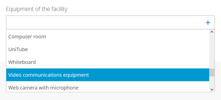 View from the room reservation page when selecting equipment.