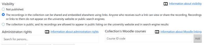 The image shows the "Shared via link" option selected, which is the easiest way to share a video without making it discoverable online.